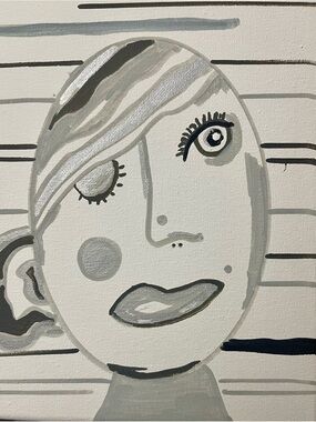 Minimalist Abstract Face Canvas Art - Gray & White